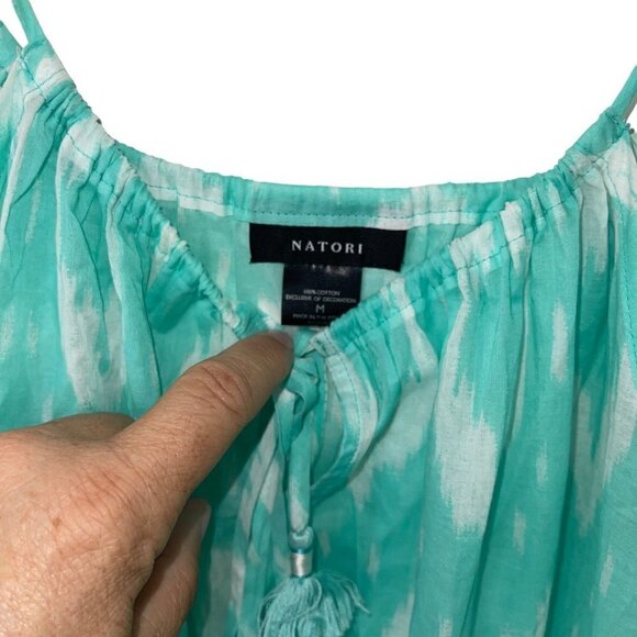 Natori Women Nightgown Size Medium Green White Pure Cotton Sleepwear Batik Print - Picture 3 of 10